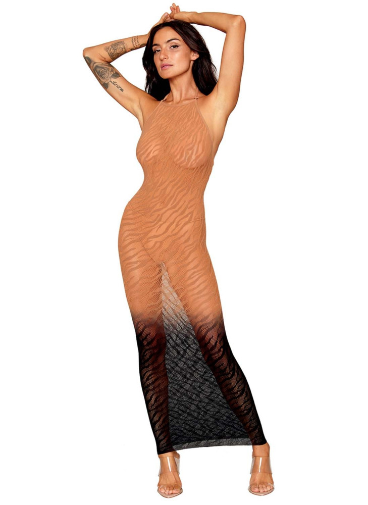 Robe bodystocking avec motifs zèbre, aux couleurs cuivrées - DG0488BKC